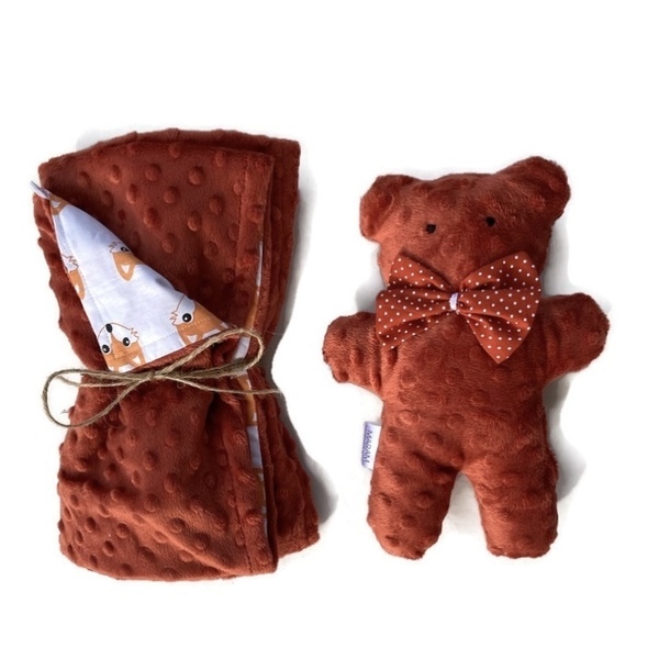 Σετ κουβερτακι με αρκουδάκι ‘αλεπού τετεκοτα ’ - δώρο, δώρα για βάπτιση, δώρα γενεθλίων, προίκα μωρού - 2