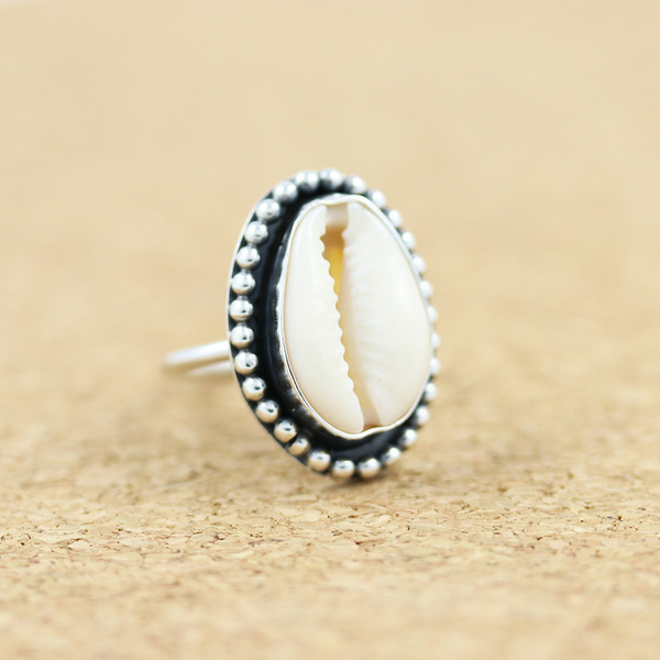 Ασημένιο Δαχτυλίδι με Κοχύλι Cowrie |Sterling Silver Cowrie Shell Ring | Boho Δαχτυλίδι - statement, ασήμι, boho, σταθερά - 2