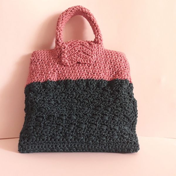 Τσάντα με βελονάκι , πετρολ κ ροζ χρώμα - clutch, all day, χειρός, πλεκτές τσάντες, μικρές - 3