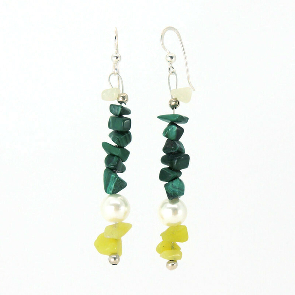 Σκουλαρίκια με πράσινη και κίτρινη πέτρα Νεφρίτη. - ημιπολύτιμες πέτρες, κρεμαστά, πέρλες, δώρα για γυναίκες