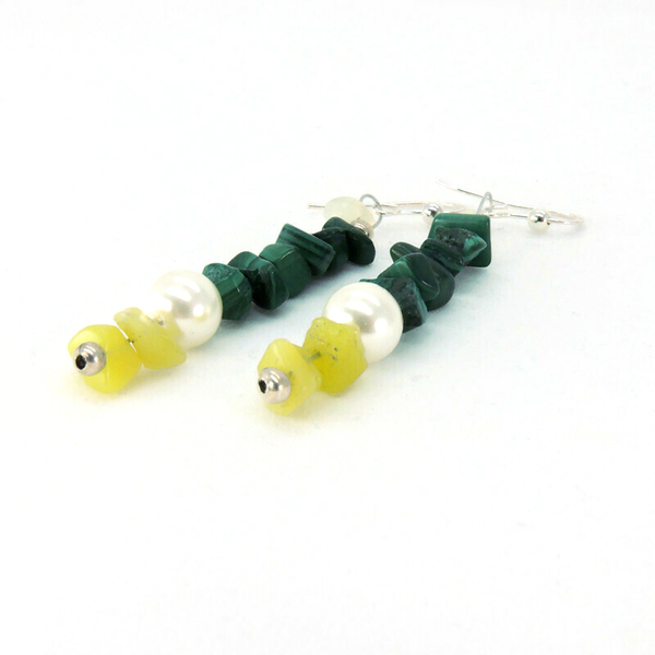 Σκουλαρίκια με πράσινη και κίτρινη πέτρα Νεφρίτη. - ημιπολύτιμες πέτρες, κρεμαστά, πέρλες, δώρα για γυναίκες - 2