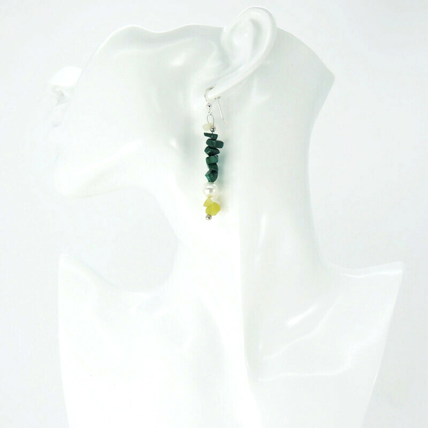 Σκουλαρίκια με πράσινη και κίτρινη πέτρα Νεφρίτη. - ημιπολύτιμες πέτρες, κρεμαστά, πέρλες, δώρα για γυναίκες - 3