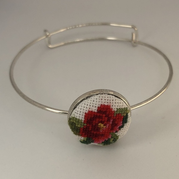 Βραχιόλι με χειροποίητο κέντημα τριαντάφυλλο - λουλούδι, χεριού, αυξομειούμενα