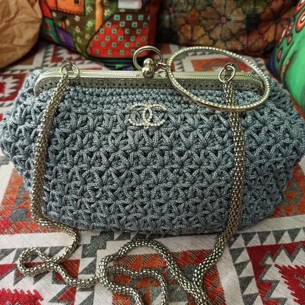 Πλεκτή Vintage Silver - vintage, clutch, χειρός, πλεκτές τσάντες, βραδινές - 3