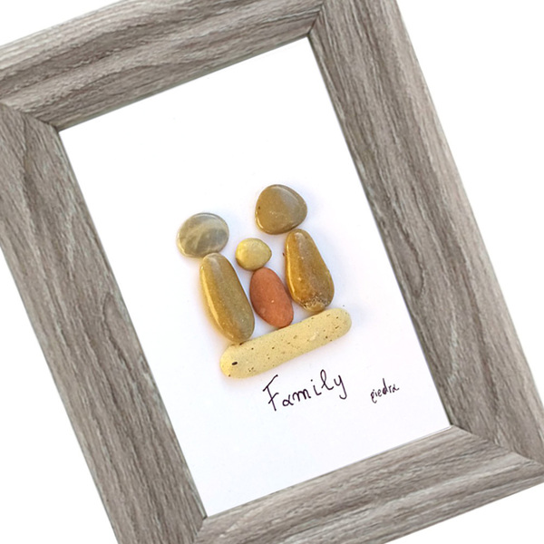Κάδρο δώρο για οικογένεια με ένα παιδάκι Family - πέτρα, διακόσμηση, κορνίζες, προσωποποιημένα - 2