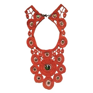 Βαμβακερό κολιέ πορτοκαλί - κοντά, boho, ethnic, μεγάλα
