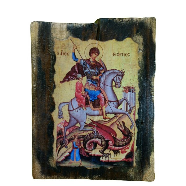 Χειροποίητη Εικόνα Του Αγίου Γεωργίου Σε Σανίδι - ξύλο, πίνακες & κάδρα, χειροποίητα