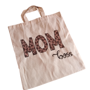δώρο για τη μαμά πάνινη τσάντα ' mom boss ' σε animal print μοτίβο - ώμου, μαμά, tote, γιορτή της μητέρας, πάνινες τσάντες
