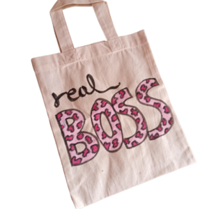 πάνινη τσάντα για ψώνια σε animal print μοτίβο ' real boss ' - animal print, ώμου, all day, tote, δώρα για γυναίκες