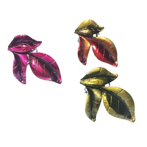 Χρωματισμένο δαχτυλίδι "Φύλλο" σε 3 χρώματα - ορείχαλκος, μεγάλα, αυξομειούμενα, φθηνά
