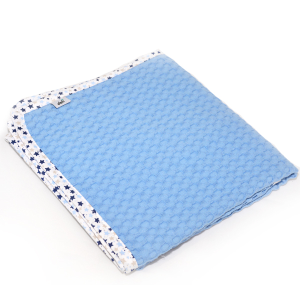 Κουβέρτα πικέ γαλάζια με ρέλι αστεράτο περιμετρικά - αγόρι, κουβέρτες
