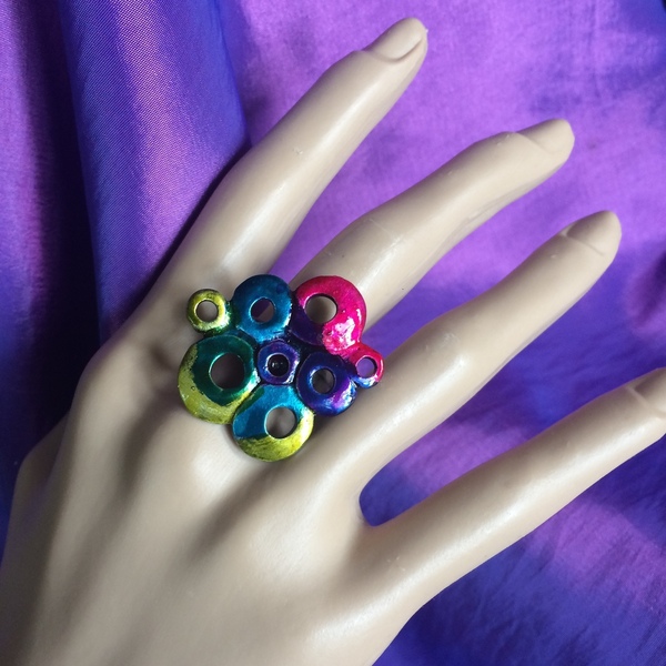 Χρωματισμένο δαχτυλίδι "ροδέλες" - αλπακάς, μικρά, boho, αυξομειούμενα, φθηνά - 2
