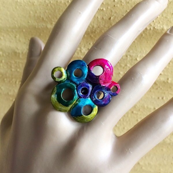 Χρωματισμένο δαχτυλίδι "ροδέλες" - αλπακάς, μικρά, boho, αυξομειούμενα, φθηνά - 3
