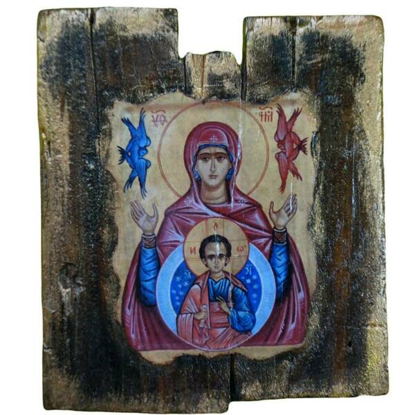 Χειροποίητη Εικόνα της Παναγίας Σε Σανίδι - ξύλο, πίνακες & κάδρα, χειροποίητα