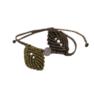 Hesperides: Μακραμέ βραχιόλι φύλλα gold - μακραμέ, boho, χεριού, αυξομειούμενα, φθηνά