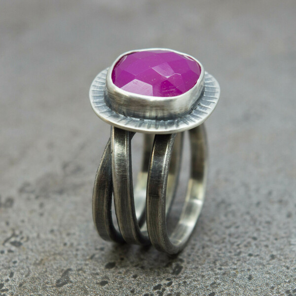 Ασημένιο δαχτυλίδι με Χαλκηδόνιο (Pink Chalcedony) - ασήμι, ημιπολύτιμες πέτρες, ασήμι 925, σταθερά - 3