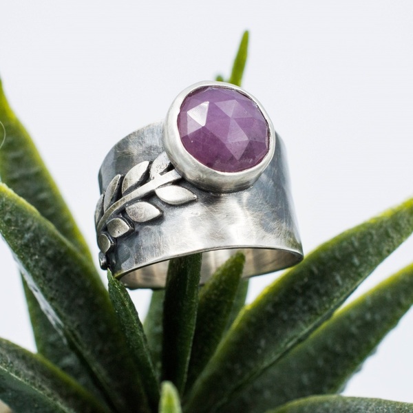 Ασημένιο δαχτυλίδι με Ροζ Ζαφείρι - ασήμι, ημιπολύτιμες πέτρες, ατσάλι, σταθερά, μεγάλα - 5