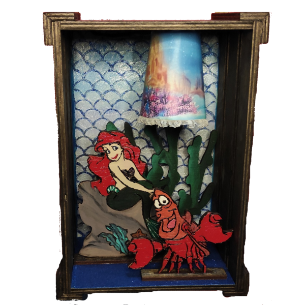 Ξύλινο χειροποίητο διακοσμητικό φωτιστικό με θέμα η γοργόνα - κορίτσι, γενέθλια, δώρο για βάφτιση, παιδικά φωτιστικά