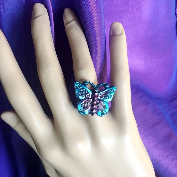 Χρωματισμένο Δαχτυλίδι "Πεταλούδα" - ορείχαλκος, μικρά, αυξομειούμενα, φθηνά - 2