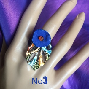 Δαχτυλίδι με δερμάτινο λουλούδι και μεταλλικό φύλλο, 3 χρώματα - δέρμα, ορείχαλκος, φύλλο, μικρά, boho, μεγάλα, αυξομειούμενα - 4