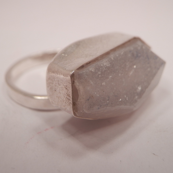 Ασημενιο δακτυλιδι με λευκο αχατη - ημιπολύτιμες πέτρες, ασήμι 925, μεγάλα, αυξομειούμενα - 2