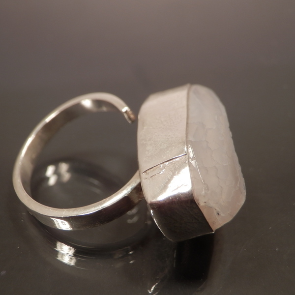 Ασημενιο δακτυλιδι με λευκο αχατη - ημιπολύτιμες πέτρες, ασήμι 925, μεγάλα, αυξομειούμενα - 3