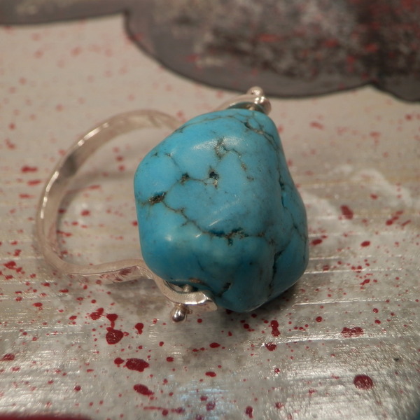 Ασημενιο δακτυλιδι με ακατεργαστο τυρκουαζ - ημιπολύτιμες πέτρες, ασήμι 925, σταθερά