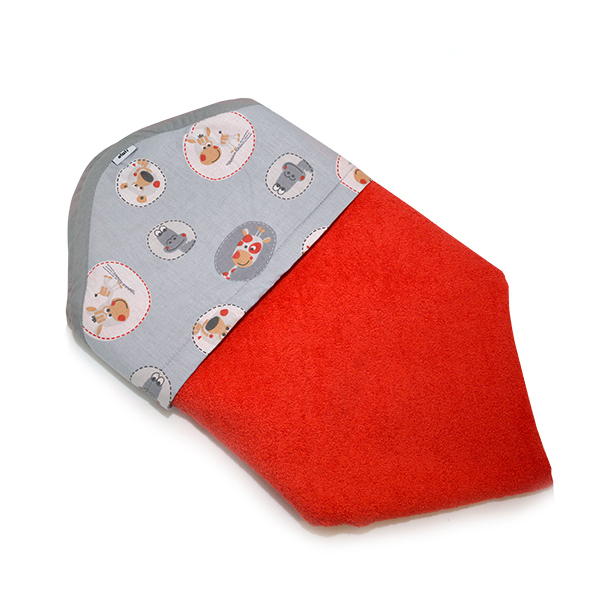 Βρεφική πετσέτα κάπα με κουκούλα "Ζωάκια" κόκκινη - κορίτσι, αγόρι, πετσέτες