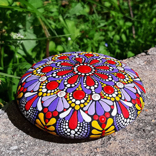 Διακοσμητικό γύψινο mandala λουλούδι 7,5x2 εκ. - ζωγραφισμένα στο χέρι, boho, διακοσμητικές πέτρες, γύψος - 4