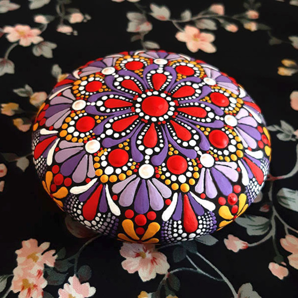 Διακοσμητικό γύψινο mandala λουλούδι 7,5x2 εκ. - ζωγραφισμένα στο χέρι, boho, διακοσμητικές πέτρες, γύψος - 2