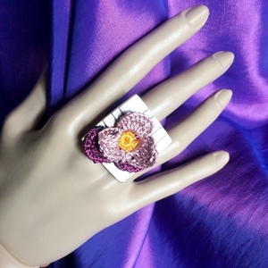 Μεγάλο δαχτυλίδι "Knit Metal" τετράγωνο με πανσέ , 3 χρώματα - αλπακάς, boho, μεγάλα, αυξομειούμενα, φθηνά - 2
