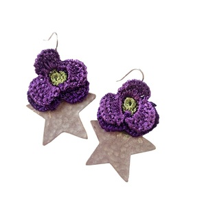 Σκουλαρίκια "Knit Metal Αστέρι με πανσέ" - επάργυρα, λουλούδι, κρεμαστά, μεγάλα, πλεκτά