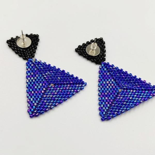 Σκουλαρίκια μαύρο μπλε πολύχρωμο με χάντρες miyuki - χάντρες, ατσάλι, κρεμαστά - 2