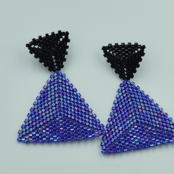 Σκουλαρίκια μαύρο μπλε πολύχρωμο με χάντρες miyuki - χάντρες, ατσάλι, κρεμαστά - 3