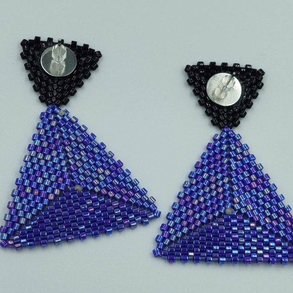 Σκουλαρίκια μαύρο μπλε πολύχρωμο με χάντρες miyuki - χάντρες, ατσάλι, κρεμαστά - 4