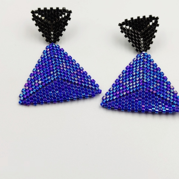 Σκουλαρίκια μαύρο μπλε πολύχρωμο με χάντρες miyuki - χάντρες, ατσάλι, κρεμαστά - 5