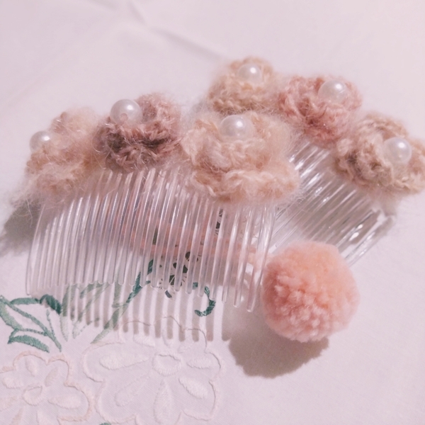 Χτενάκια με όμορφα λουλουδάκια (σετ) - μαλλί, πλαστικό, hair clips