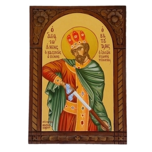 Άγιος Ιωάννης Βατάτζης αγιογραφία με ξυλόγλυπτο διάκοσμο - πίνακες & κάδρα, πίνακες ζωγραφικής, δώρο, χειροποίητα
