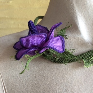 Κοντό κολιέ φριβολιτέ "Purple Flower" - τσόκερ, κοντά, λουλούδι, boho - 4