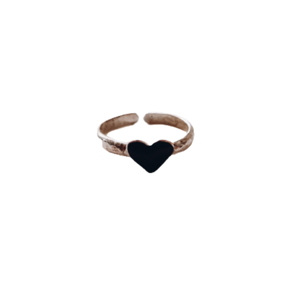Επάργυρο δαχτυλίδι "Καρδιά" με μαύρο σμάλτο - αλπακάς, επάργυρα, μικρά, αυξομειούμενα