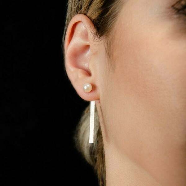Χρύσα σκουλαρίκια με μαργαριτάρι Ear jacket earrings - ασήμι, επιχρυσωμένα, μεγάλα - 3