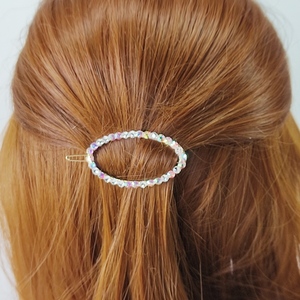 Μπαρέτα για τα μαλλιά οβάλ με στρας - κοκκαλάκι, μέταλλο, γεωμετρικά σχέδια, μοδάτο, hair clips - 2