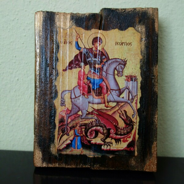 Χειροποίητη Εικόνα Του Αγίου Γεωργίου Σε Σανίδι - ξύλο, πίνακες & κάδρα, χειροποίητα - 5