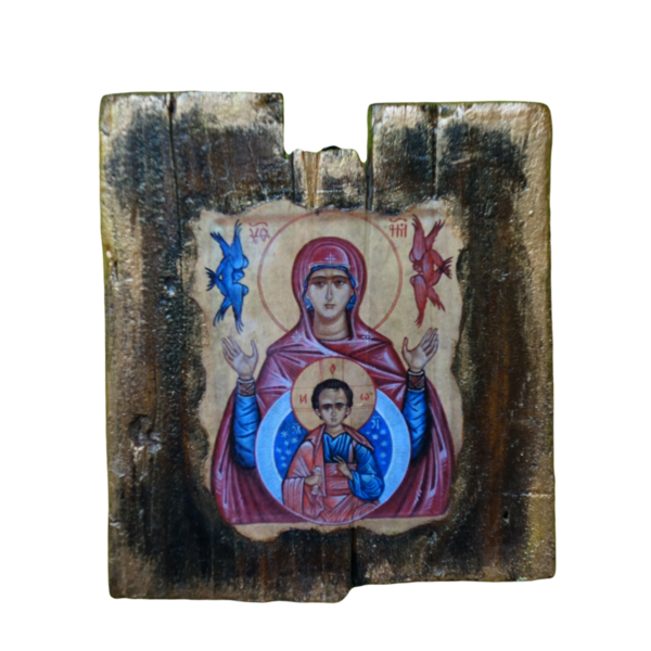 Χειροποίητη Εικόνα της Παναγίας Σε Σανίδι - ξύλο, πίνακες & κάδρα, χειροποίητα - 5