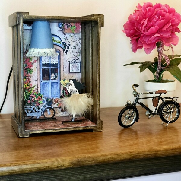 Ξύλινο χειροποίητο διακοσμητικό φωτιστικό ραντεβού με ποδήλατο - πορτατίφ, τοίχου, επέτειος, δώρα για γυναίκες - 4