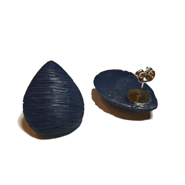 Μπλέ σκουλαρίκια πολυμερικού πηλού σε σχήμα σταγόνας με ατσάλινη βάση - δάκρυ, πηλός, καρφωτά, ατσάλι, μεγάλα - 2