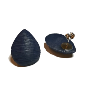 Μπλέ σκουλαρίκια πολυμερικού πηλού σε σχήμα σταγόνας με ατσάλινη βάση - δάκρυ, πηλός, καρφωτά, ατσάλι, μεγάλα - 2