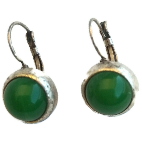 σκουλαρίκια μικρά vintage πράσινα μεταλλικά με πέτρα - πέτρες, μικρά, boho, κρεμαστά, faux bijoux