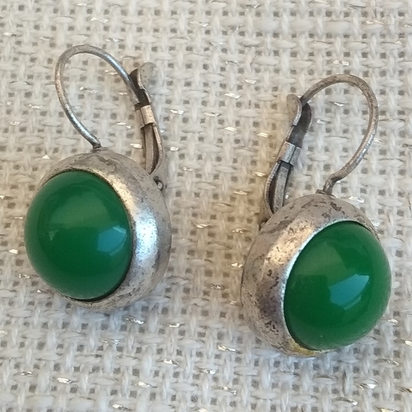 σκουλαρίκια μικρά vintage πράσινα μεταλλικά με πέτρα - πέτρες, μικρά, boho, κρεμαστά, faux bijoux - 2