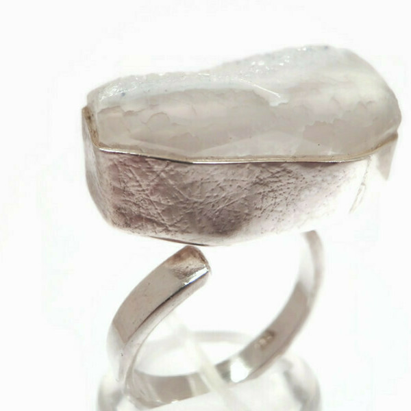 Ασημενιο δακτυλιδι με λευκο αχατη - ημιπολύτιμες πέτρες, ασήμι 925, μεγάλα, αυξομειούμενα